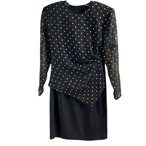 Scarlett Stunning 80s Polka Dot Pencil Dress in Black and Gold, Size 5 - Picture 9 of 9